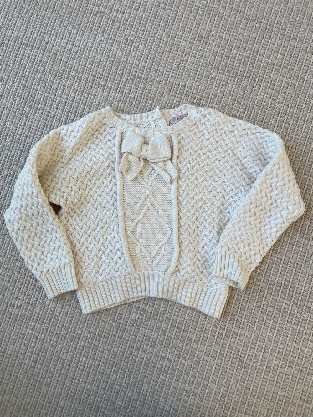 Lili Gaufrette Cream Cable Knit Sweater with Front Bow